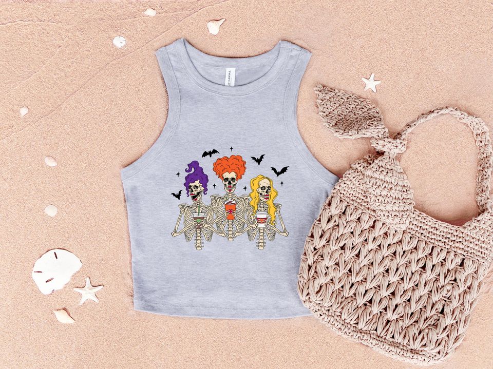 Skeleton Sisters Halloween Racerback Tank Top: Funny Witches Tee