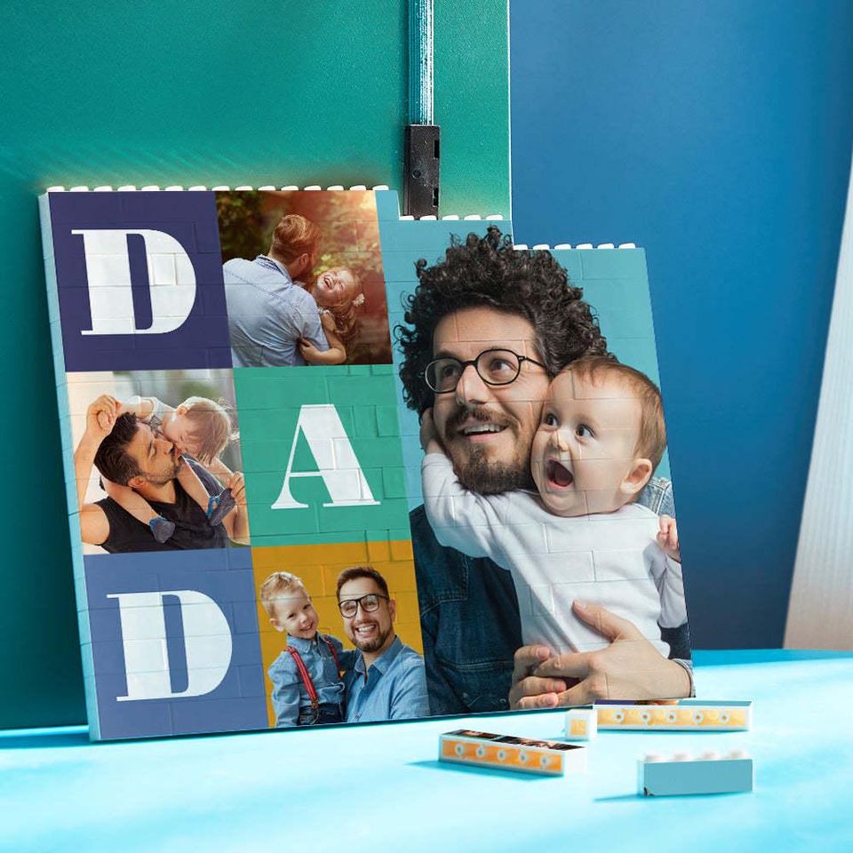 Custom Dad Photo Brick Puzzle, Personalized Dad Building Block Picture Display Art, Father's Day Gift, Gift for Dads, Handmade Desk Decor