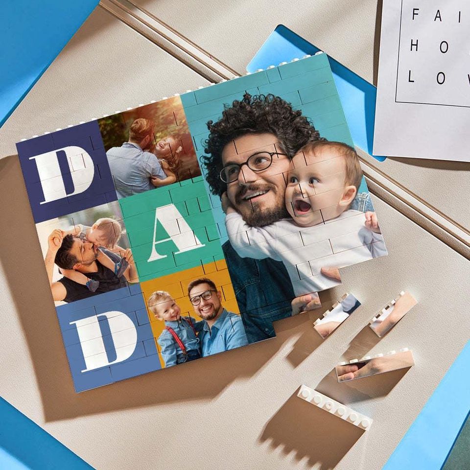 Custom Dad Photo Brick Puzzle, Personalized Dad Building Block Picture Display Art, Father's Day Gift, Gift for Dads, Handmade Desk Decor