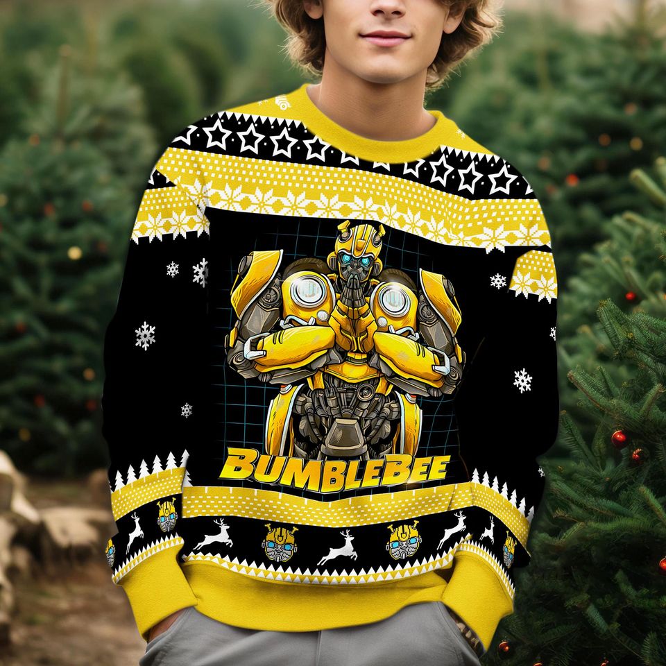 Transformers Ugly Christmas Sweatshirt, Optimus Prime Bumblebee Ugly Sweater