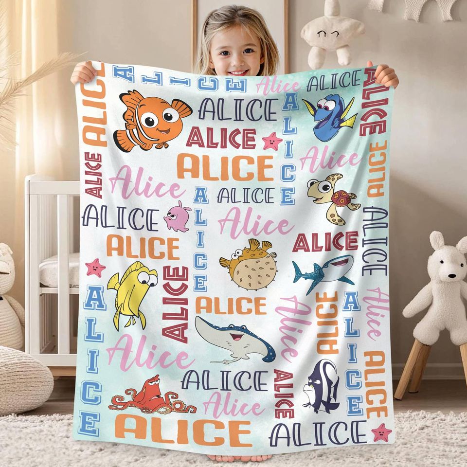 Personalized Disneyland Finding Nemo Blanket, Baby Birthday Gift, Just Keep Swimming