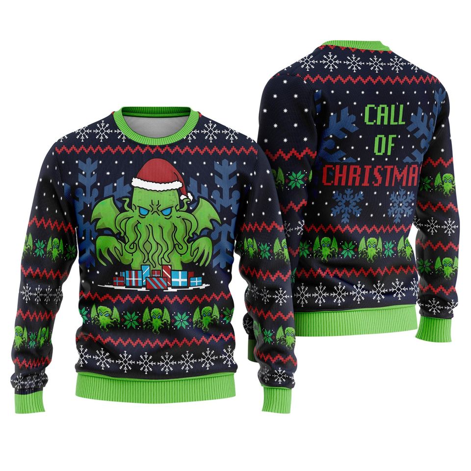 Call Of Christmas Cthulhu Ugly Sweater, Cthulhu Ugly Christmas, Ugly Holiday