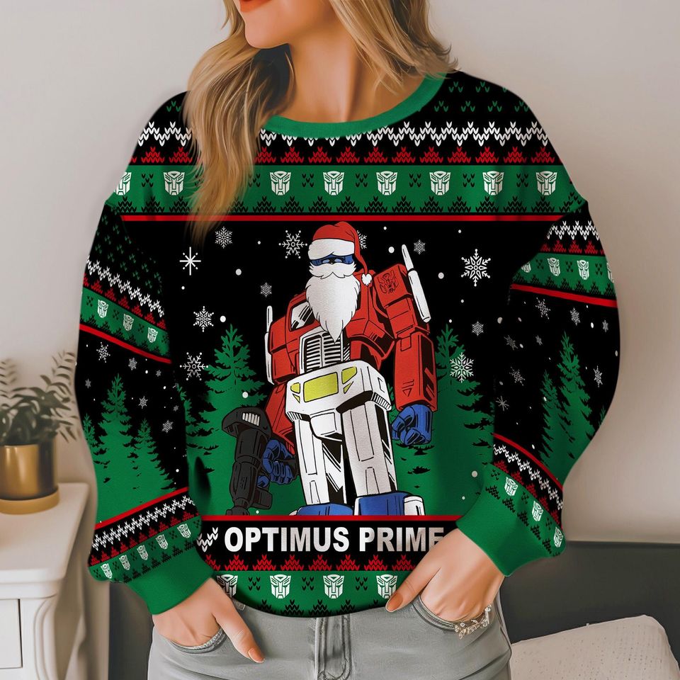 Transformers Ugly Christmas Sweatshirt,Optimus Prime Bumblebee Ugly Sweater