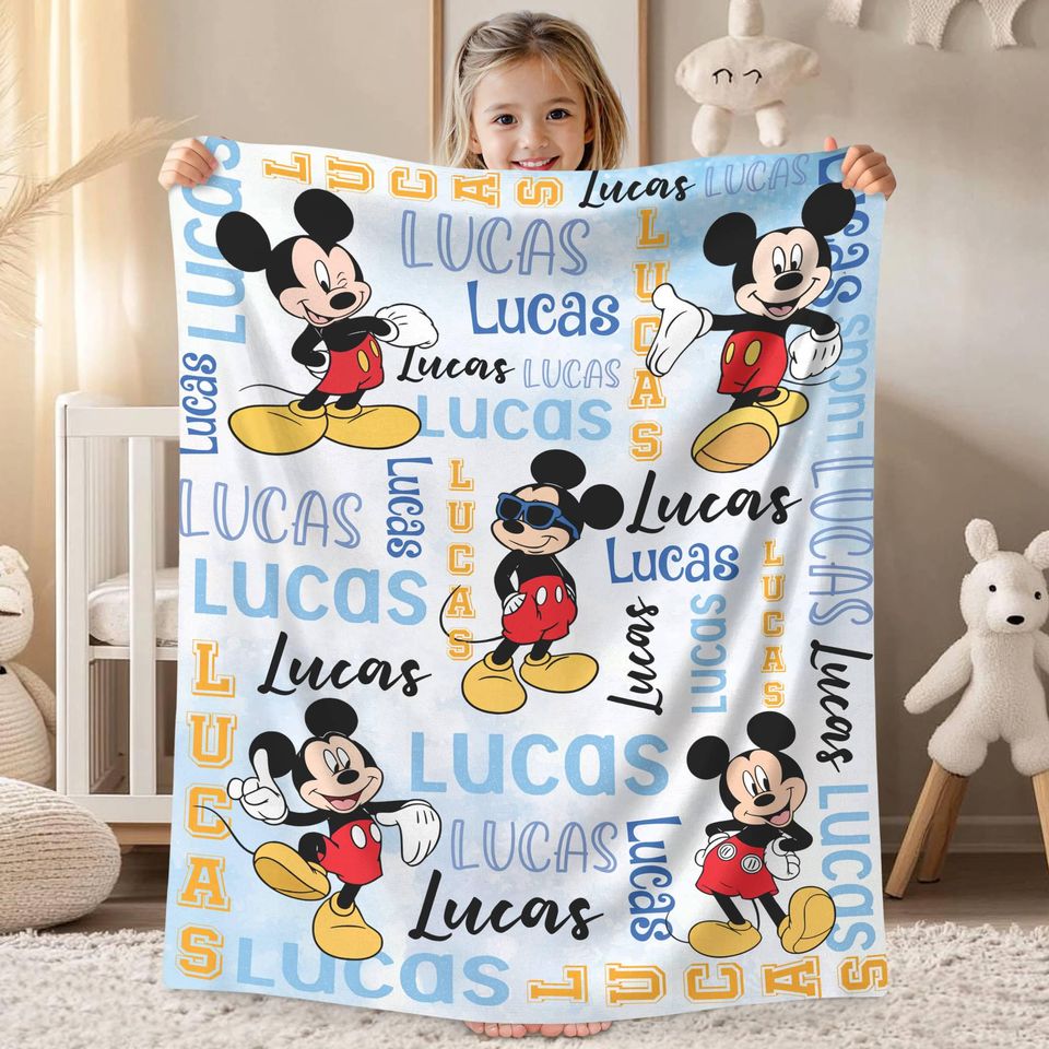 Personalized Disneyland Mickey Blanket, Custom Name Mickey Blanket
