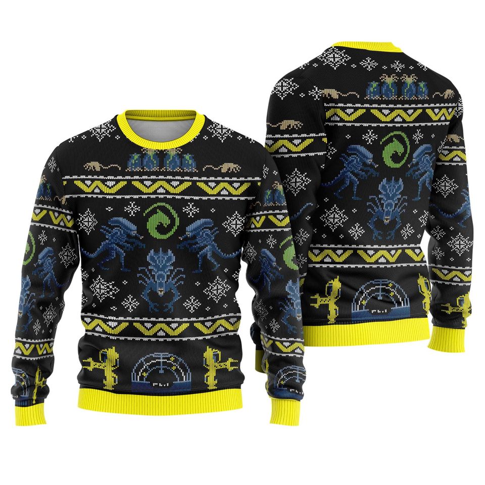 Xenomorph Alien Ugly Sweater, 70s Horror Sci Fi Movie Monster Jumper