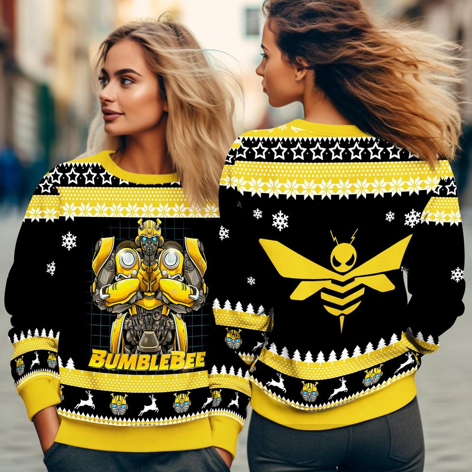 Transformers Ugly Christmas Sweatshirt, Optimus Prime Bumblebee Ugly Sweater