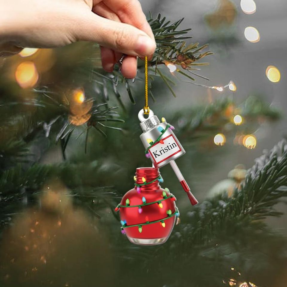 Personalized Nail Polish Ornament, Custom Name Manicurist Gift, Christmas Tree Decor, Nail Tech Present, Beauty Lover Keepsake