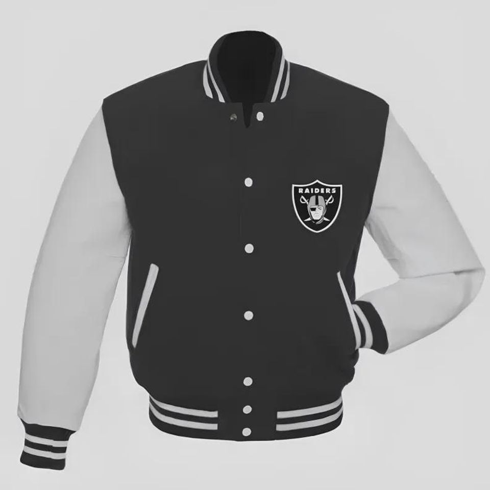 Raiders Varsity Wool and Leather Jacket with Embroidered Logo