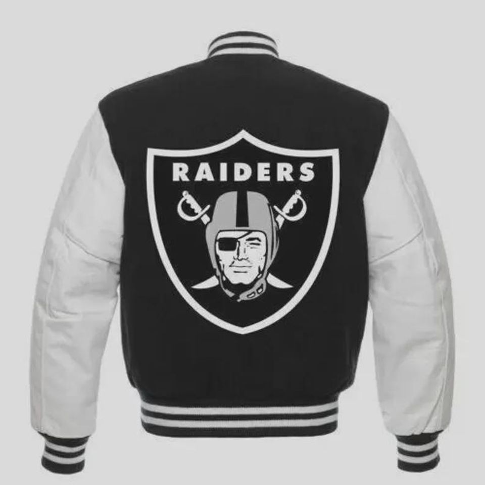 Raiders Varsity Wool and Leather Jacket with Embroidered Logo