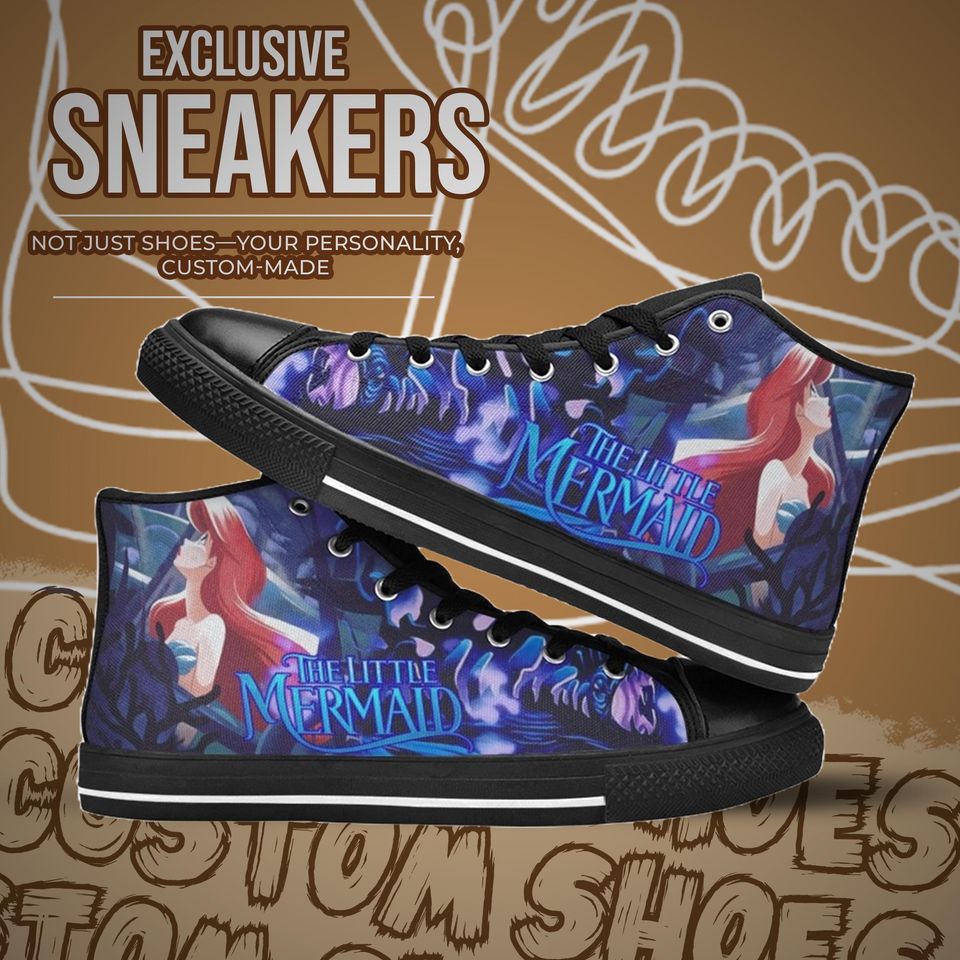 Little Mermaid High Top Shoes Sneakers for Men and Women