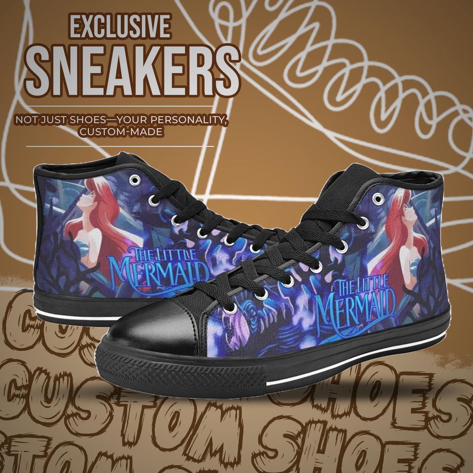 Little Mermaid High Top Shoes Sneakers for Men and Women