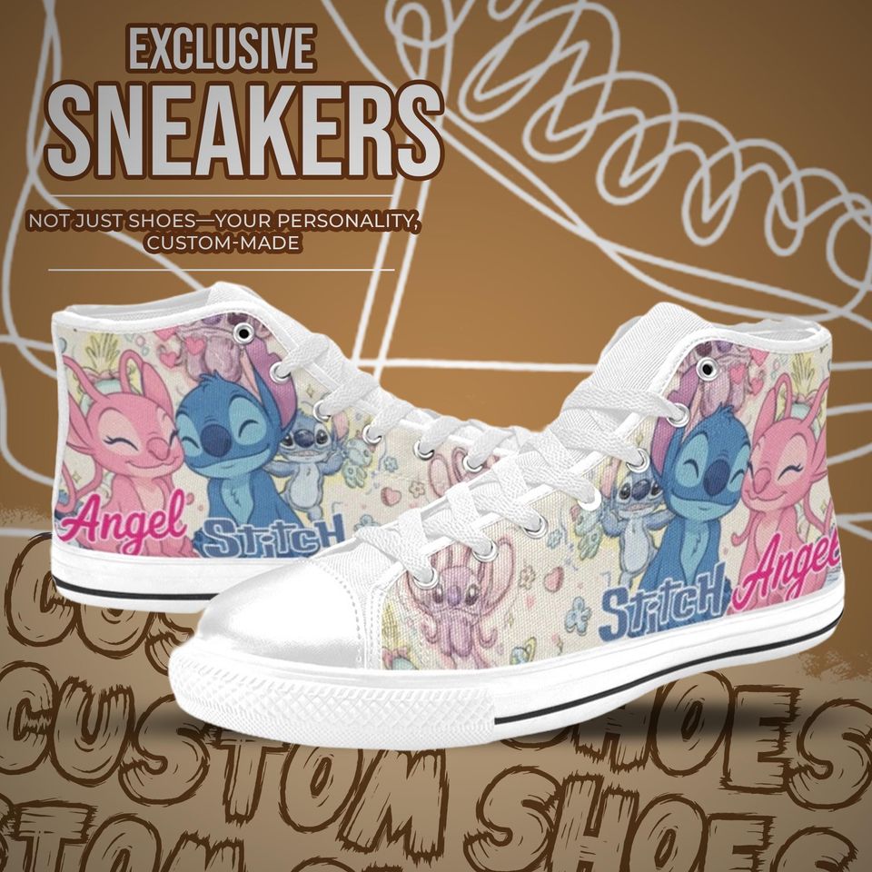 Stitch and Angel High Top Shoes Sneakers for Men and Women