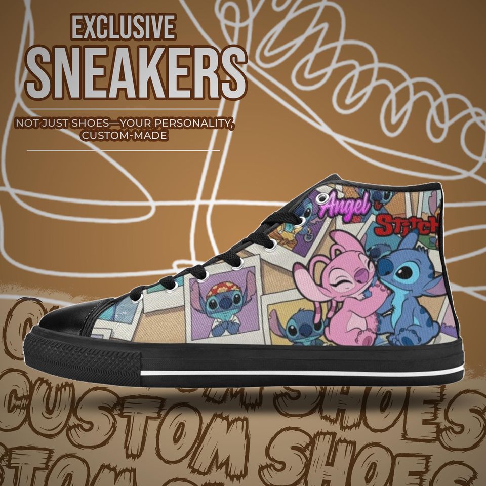 Stitch and Angel High Top Shoes Sneakers for Men and Women