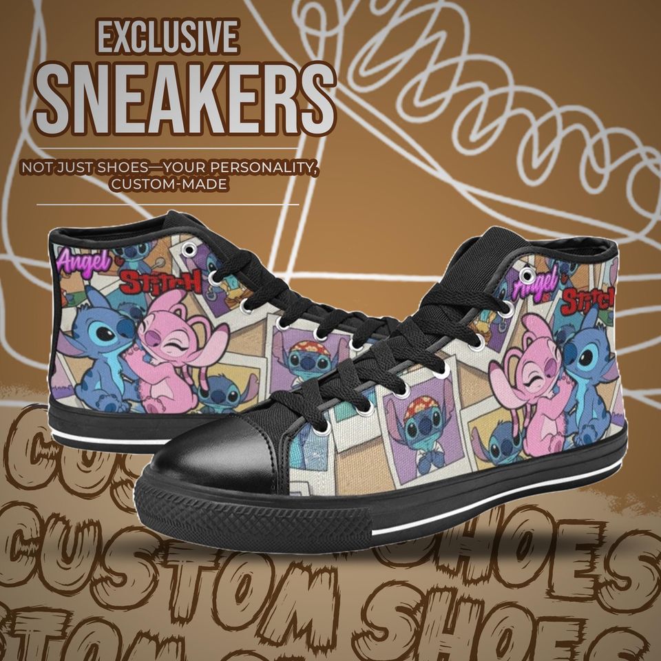 Stitch and Angel High Top Shoes Sneakers for Men and Women