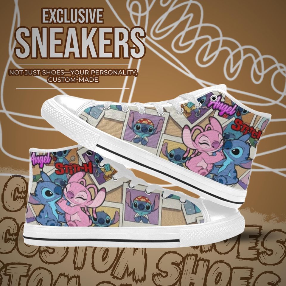 Stitch and Angel High Top Shoes Sneakers for Men and Women