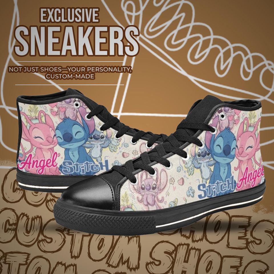 Stitch and Angel High Top Shoes Sneakers for Men and Women
