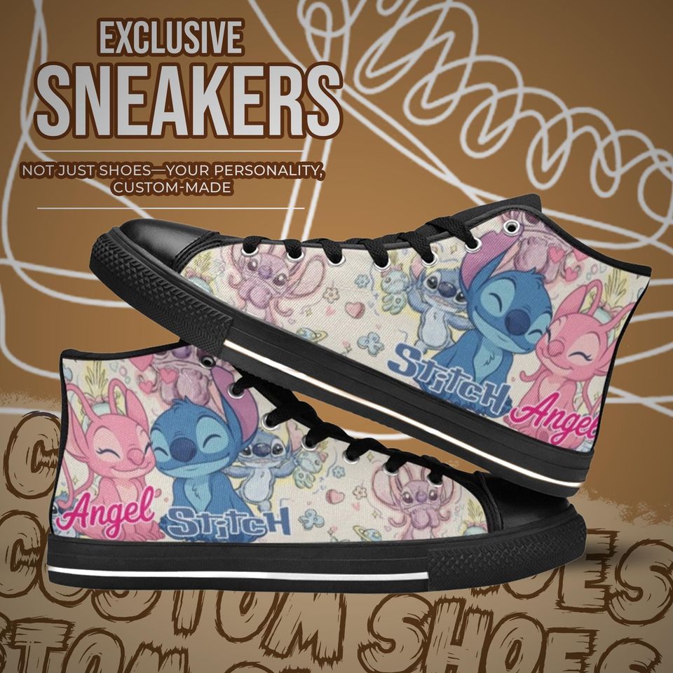 Stitch and Angel High Top Shoes Sneakers for Men and Women