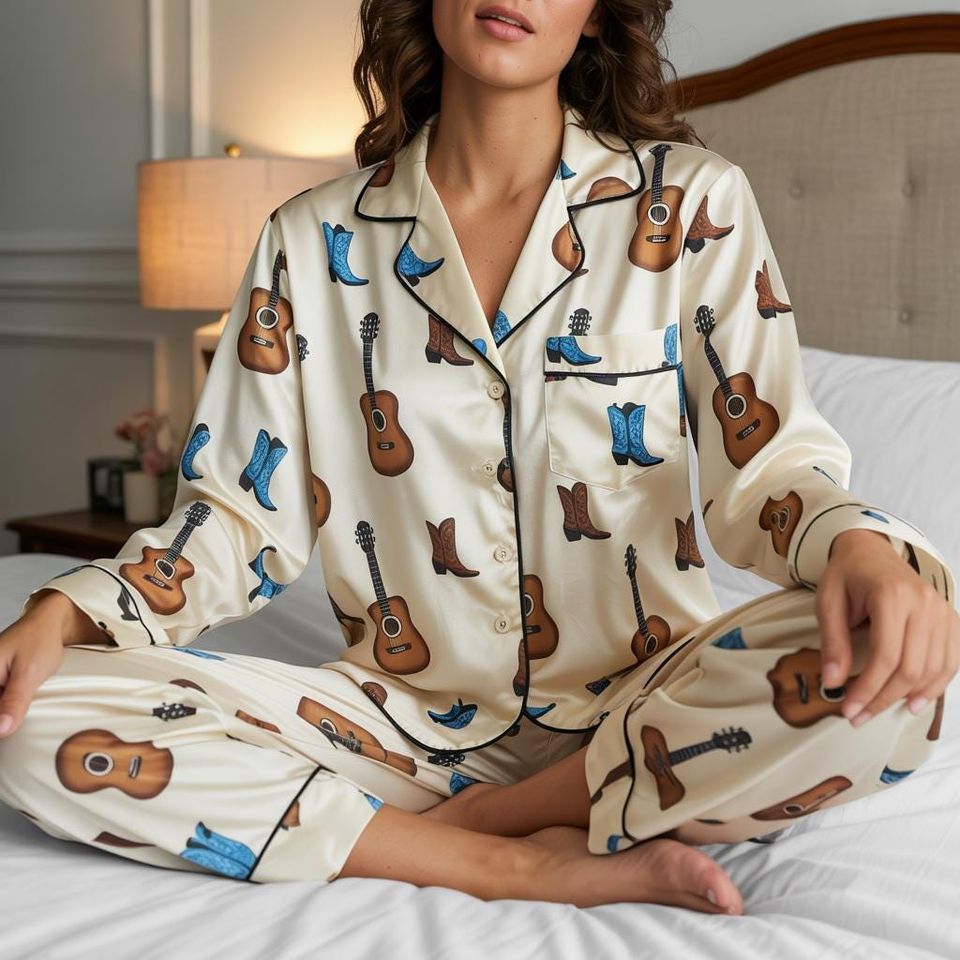 Christmas Pajama Set with Piping - Holiday Nightwear and Themed Prints