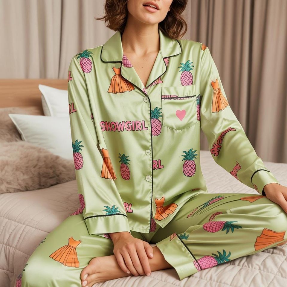 Pajama Set with Piping and Pocket for Adults