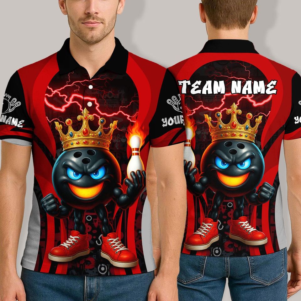 Custom Bowling Polo Shirt, King Flame Ball Design