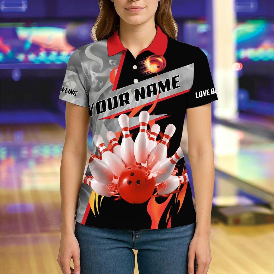 Custom Bowling Team Polo Shirt, Smoking Bowling Design, Personalized Bowling Jersey for Men,Personalized Name Team 3D Shirt