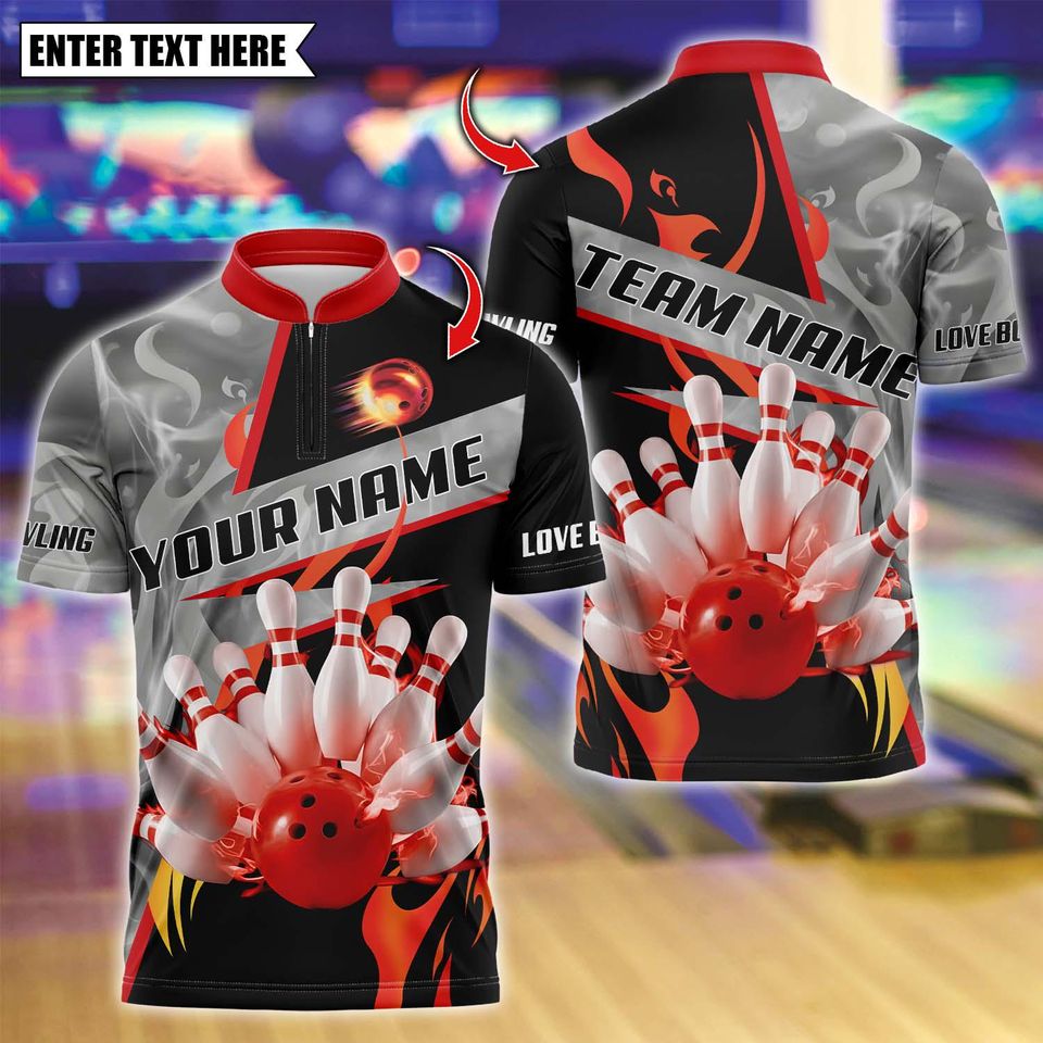 Custom Bowling Team Polo Shirt, Smoking Bowling Design, Personalized Bowling Jersey for Men,Personalized Name Team 3D Shirt