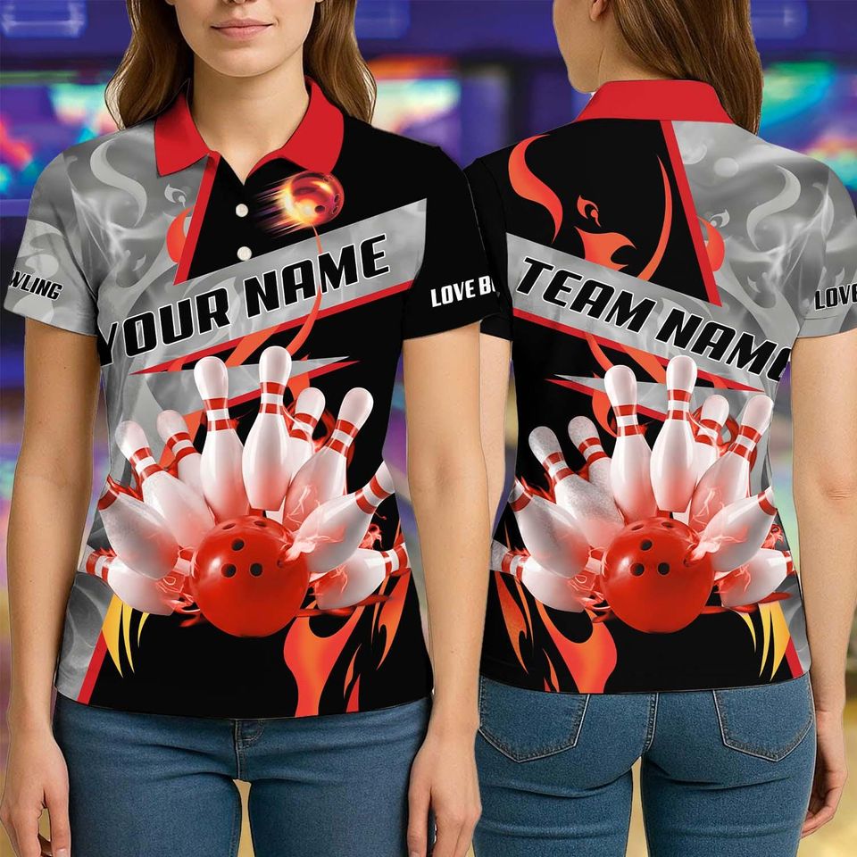 Custom Bowling Team Polo Shirt, Smoking Bowling Design, Personalized Bowling Jersey for Men,Personalized Name Team 3D Shirt