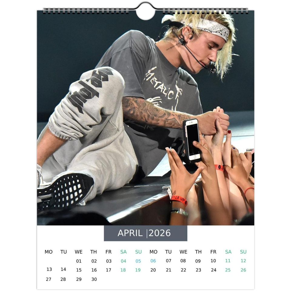 Justin Bieber 2026 Wall Calendar