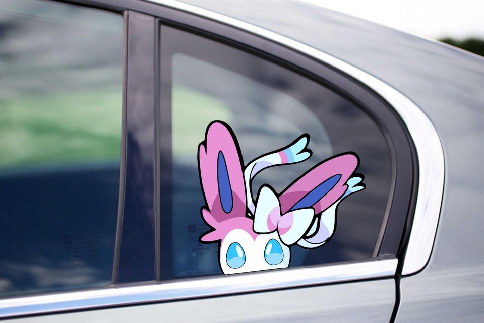 Sylveon Peeking Anime Eevee Evolution Window Vinyl Decal for Wall Decor