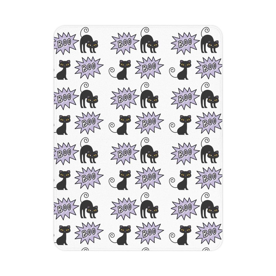 Black Cat Halloween Blanket: Cosy Minky Fleece, 'Boo' Design