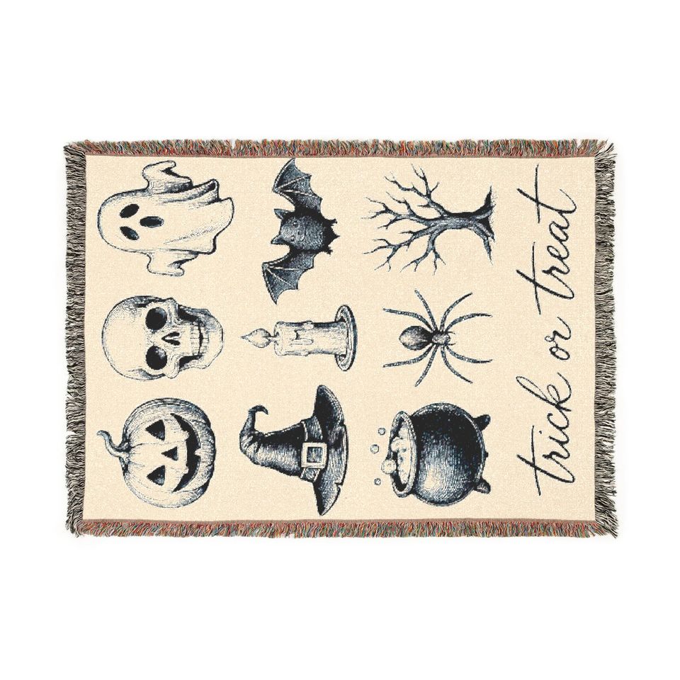 Halloween Woven Cotton Blanket: Spooky Fall Home Decor, holloween decor