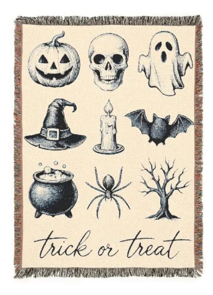 Halloween Woven Cotton Blanket: Spooky Fall Home Decor, holloween decor