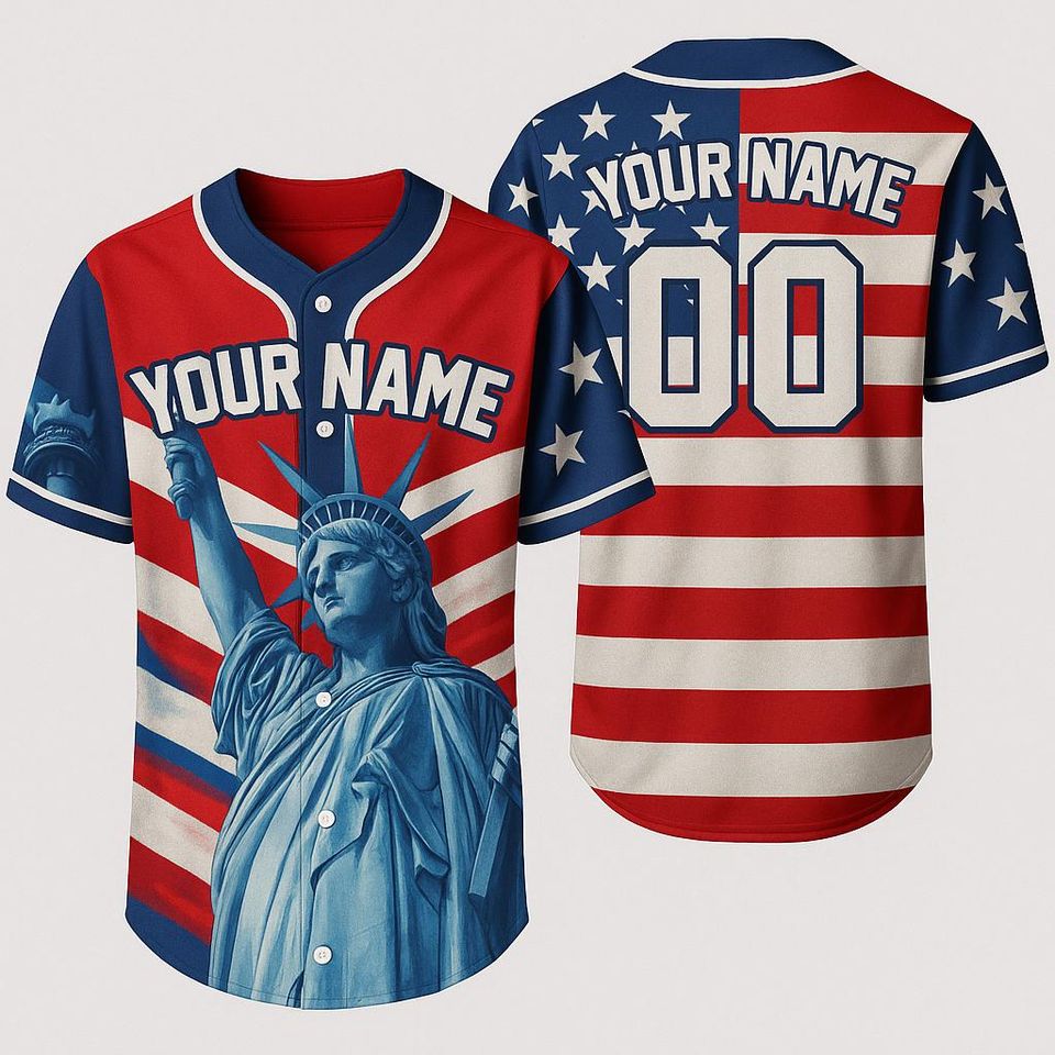 Custom USA Liberty Baseball Jersey with Flag, Name & Number