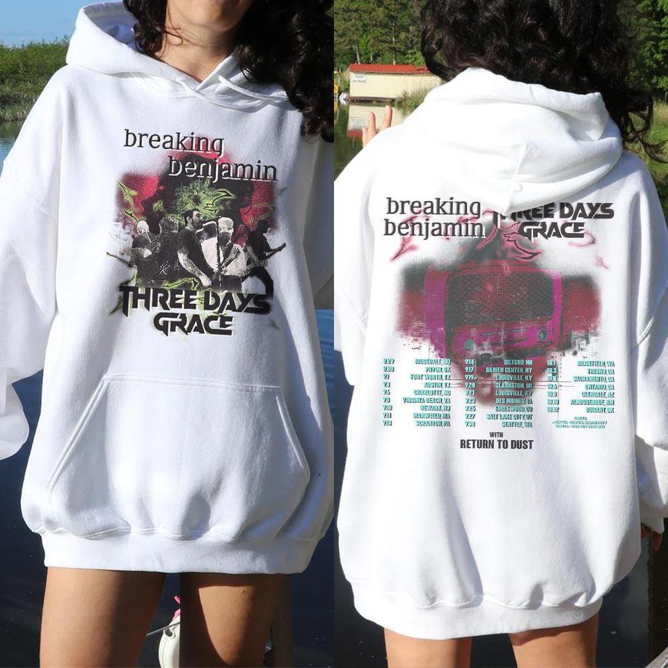 2 Sides Breaking Benjamin Three Days Grace Shirt, Tour Dates Tee with Return to Dust, Sport Grey Concert TShirt