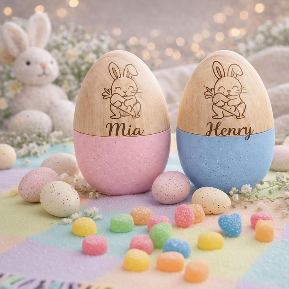 Personalized Easter Egg With Letter, Custom Wooden Easter Gift