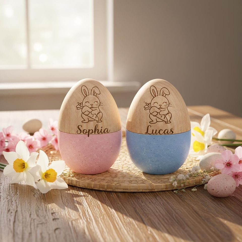 Personalized Easter Egg With Letter, Custom Wooden Easter Gift