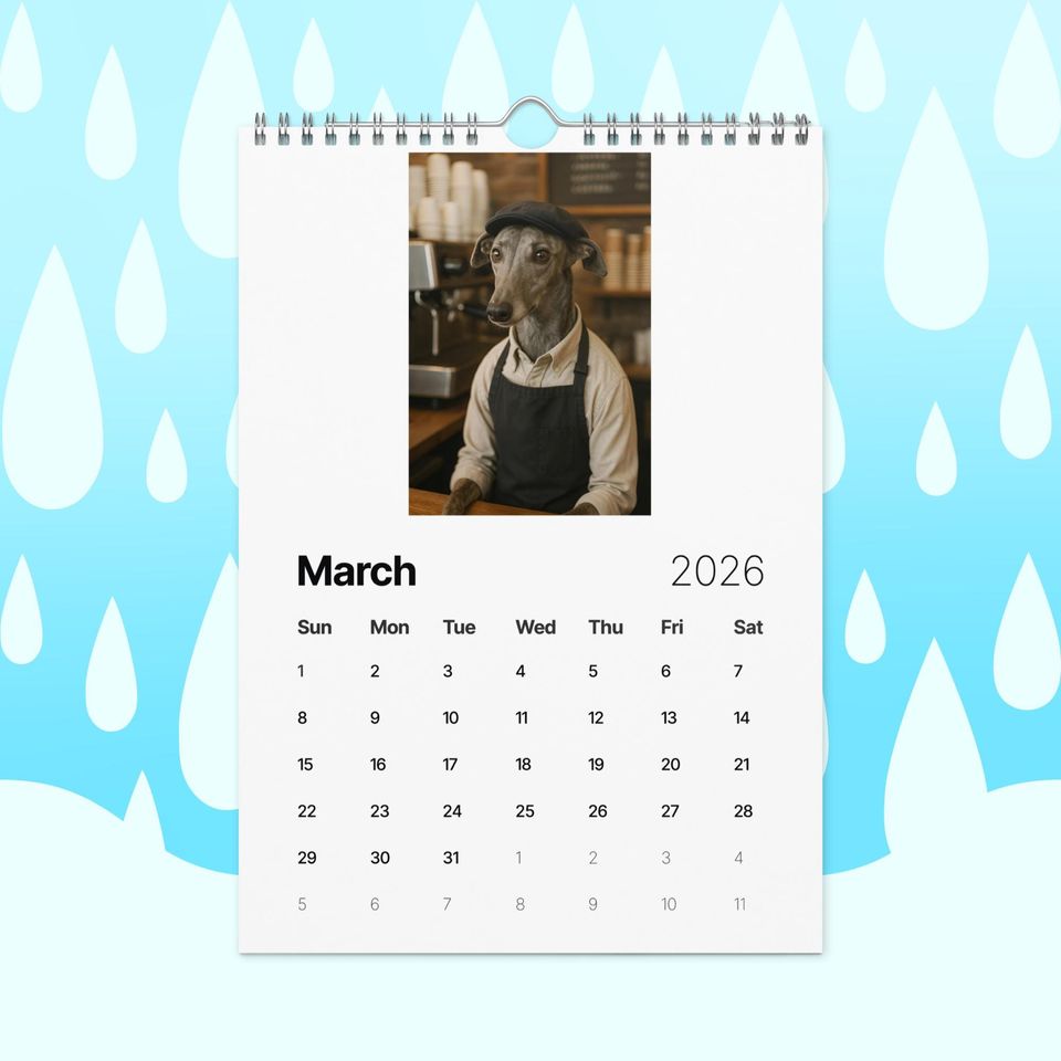 Greyhounds With Jobs 2026 Wall Calendar  Funny Greyhound Dog Calendar for Greyhound Lovers, Dog Gift Idea, Greyhound Rescue Gift