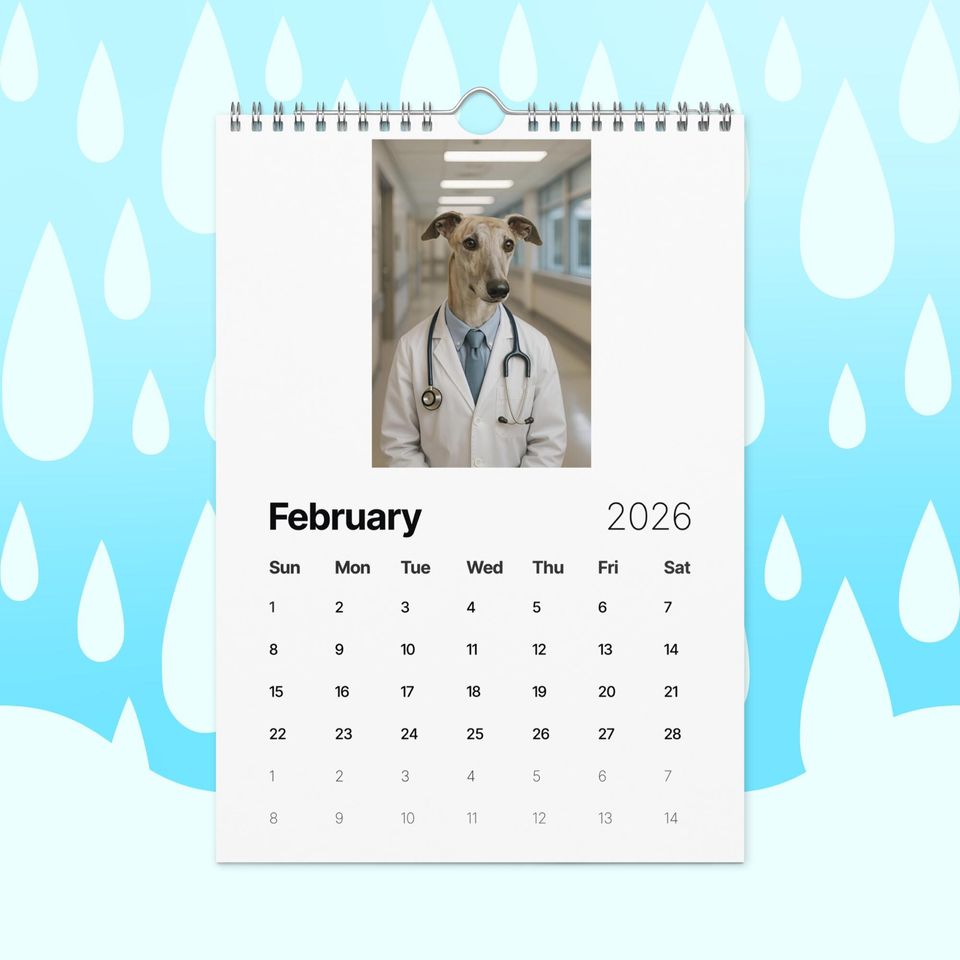 Greyhounds With Jobs 2026 Wall Calendar  Funny Greyhound Dog Calendar for Greyhound Lovers, Dog Gift Idea, Greyhound Rescue Gift