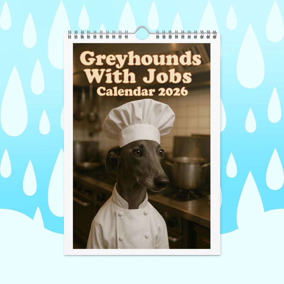Greyhounds With Jobs 2026 Wall Calendar  Funny Greyhound Dog Calendar for Greyhound Lovers, Dog Gift Idea, Greyhound Rescue Gift