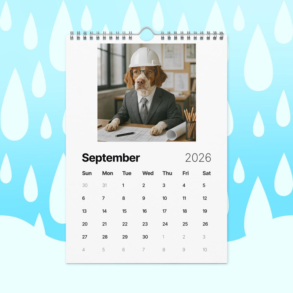 Funny Brittany Spaniel Dogs with Jobs Calendar 2026  Brittany Spaniels Dressed as Professionals  Dog Lover Gift, Brittany Spaniel Fans