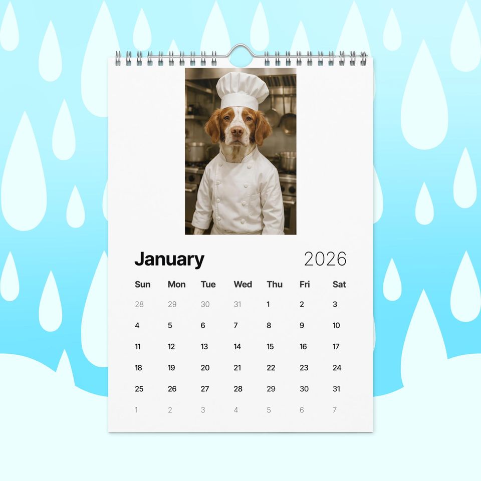 Funny Brittany Spaniel Dogs with Jobs Calendar 2026  Brittany Spaniels Dressed as Professionals  Dog Lover Gift, Brittany Spaniel Fans