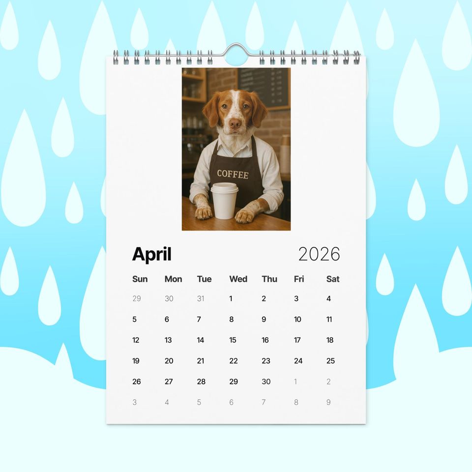 Funny Brittany Spaniel Dogs with Jobs Calendar 2026  Brittany Spaniels Dressed as Professionals  Dog Lover Gift, Brittany Spaniel Fans