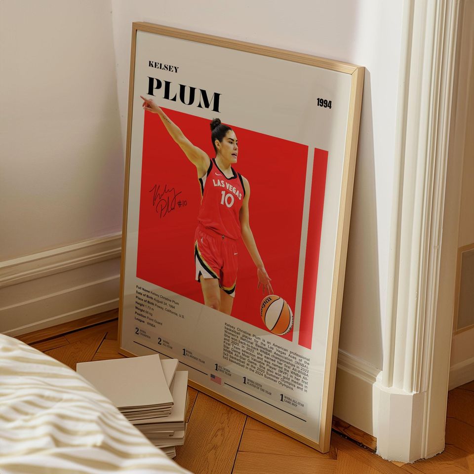 Kelsey Plum WNBA Poster: Mid-Century Modern Basketball Art Print