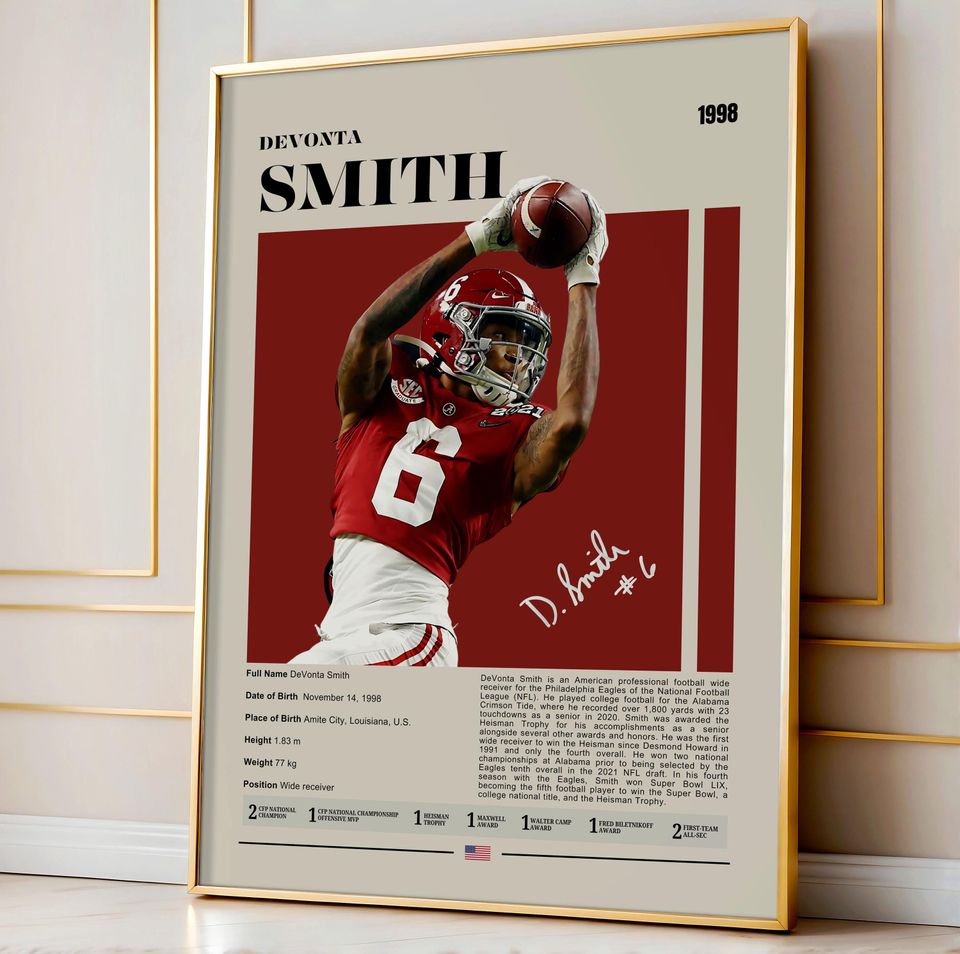 DeVonta Smith Eagles Poster: Retro Football Art Print