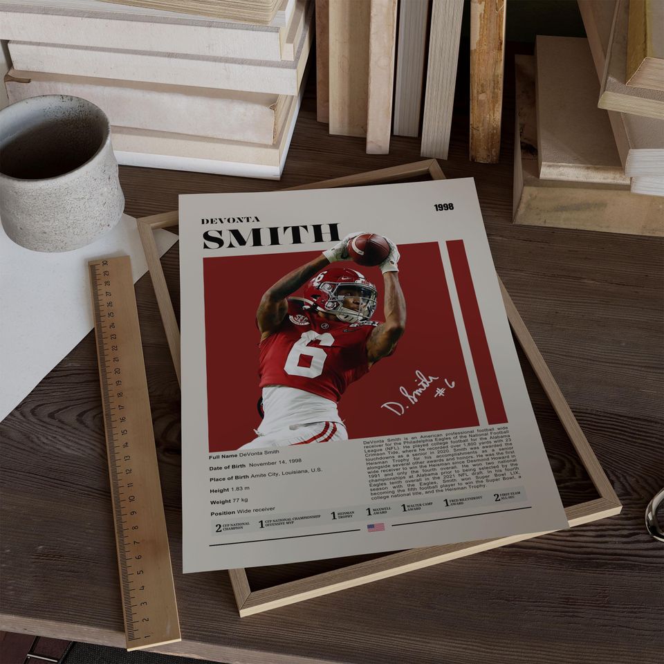 DeVonta Smith Eagles Poster: Retro Football Art Print