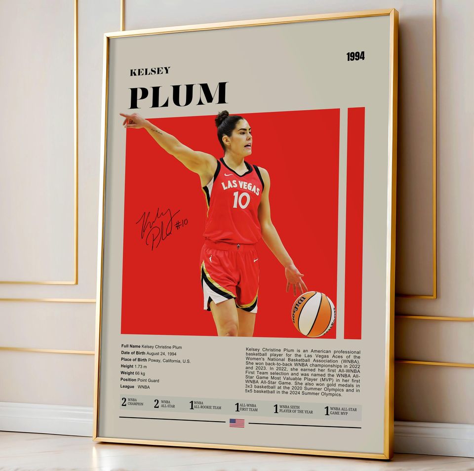 Kelsey Plum WNBA Poster: Mid-Century Modern Basketball Art Print
