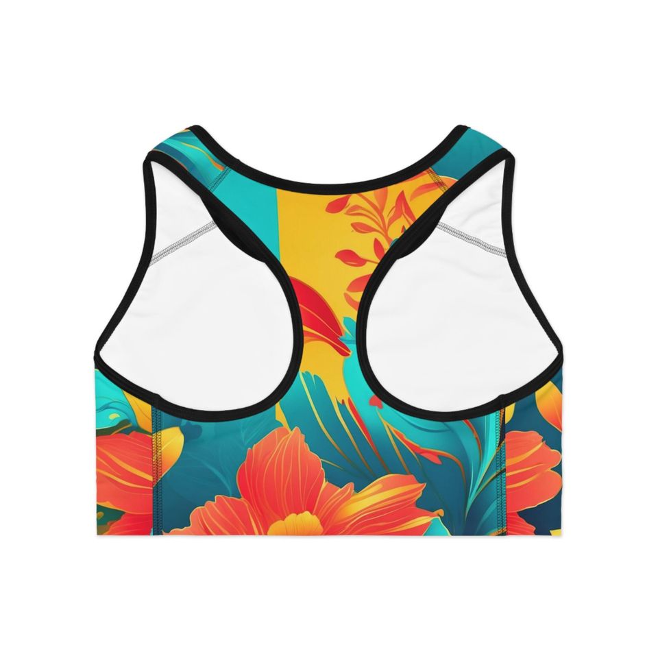 Floral Print Sports Bra: Compression Fit Moisture-Wicking Activewear
