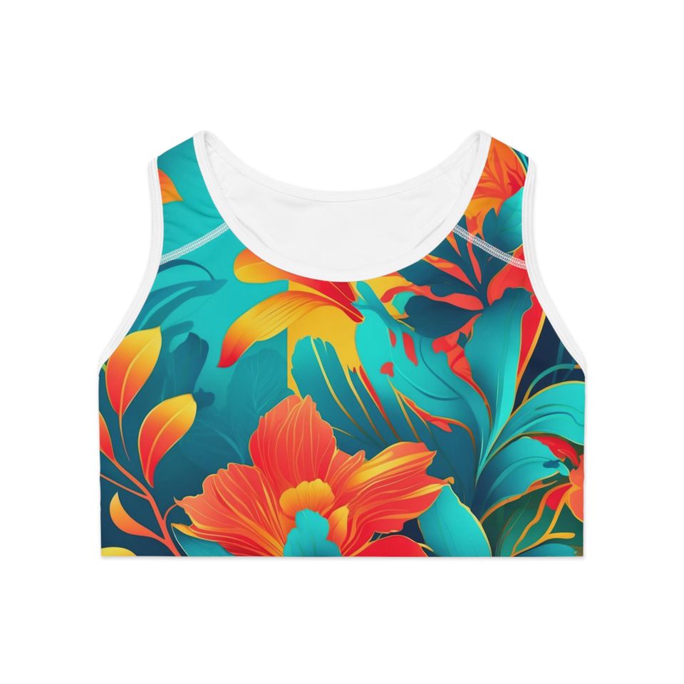 Floral Print Sports Bra: Compression Fit Moisture-Wicking Activewear