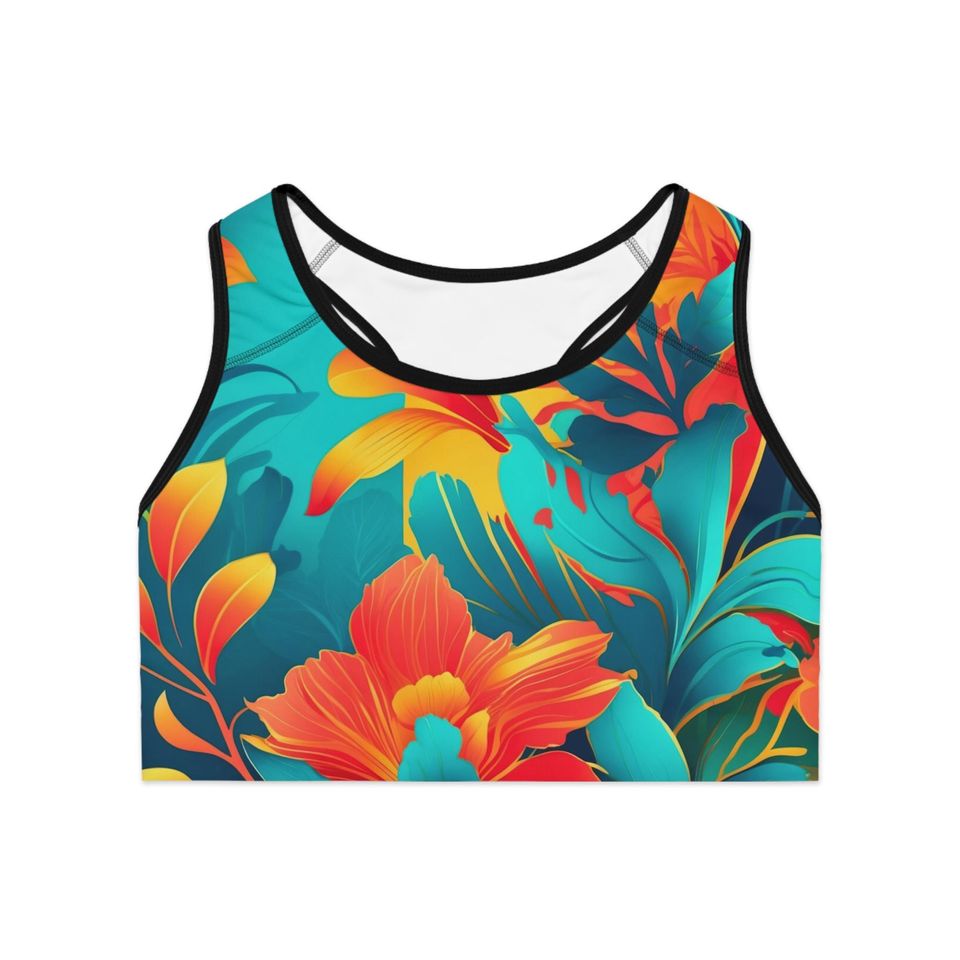 Floral Print Sports Bra: Compression Fit Moisture-Wicking Activewear