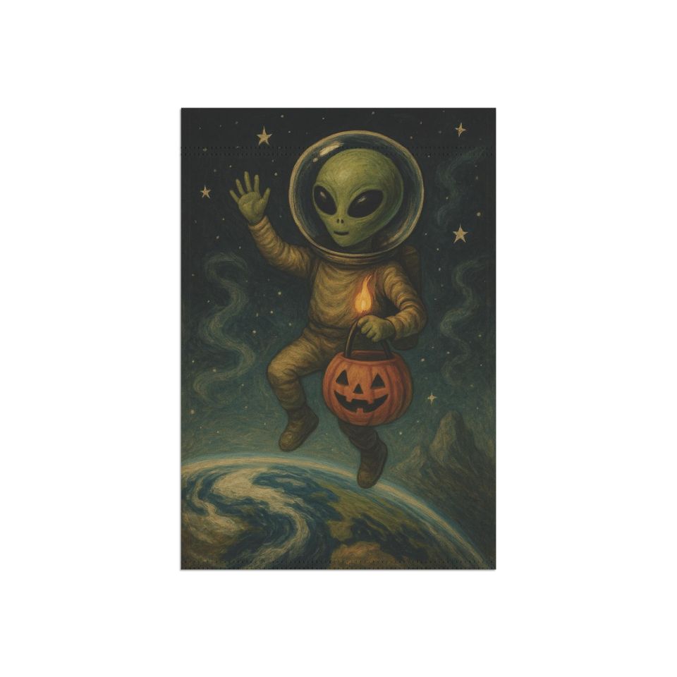 Alien Halloween Garden Flag: Space UFO Jack O' Lantern Decor